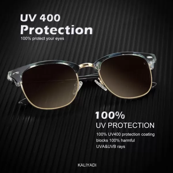 KALIYADI Polarized Sunglasses for Men and Women SemiRimless Frame Driving Sun glasses UV BlockingC21glossy Blue Green Tortoise  Gradient Brown  Golden Rim