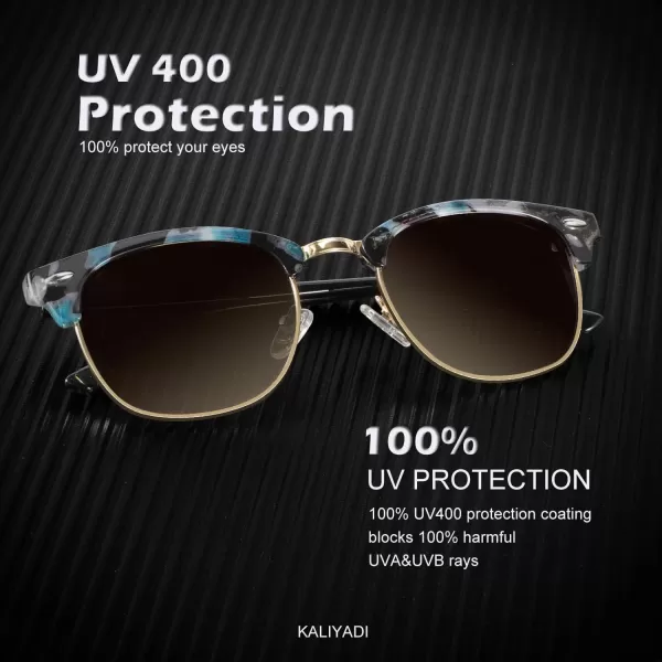 KALIYADI Polarized Sunglasses for Men and Women SemiRimless Frame Driving Sun glasses UV BlockingC22glossy Blue Purple Tortoise  Gradient Brown  Golden Rim