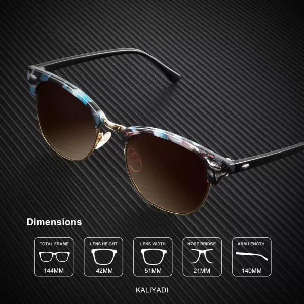 KALIYADI Polarized Sunglasses for Men and Women SemiRimless Frame Driving Sun glasses UV BlockingC22glossy Blue Purple Tortoise  Gradient Brown  Golden Rim