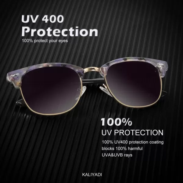 KALIYADI Polarized Sunglasses for Men and Women SemiRimless Frame Driving Sun glasses UV BlockingC23glossy Purple Pink Tortoise  Gradient Purple Grey  Golden Rim