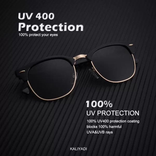 KALIYADI Polarized Sunglasses for Men and Women SemiRimless Frame Driving Sun glasses UV BlockingE1glass Lens  Non Polarized Glossy Black  Black  Gold Rim