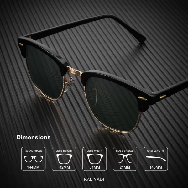KALIYADI Polarized Sunglasses for Men and Women SemiRimless Frame Driving Sun glasses UV BlockingE2glass Lens  Non Polarized Glossy Black  G15  Gold Rim