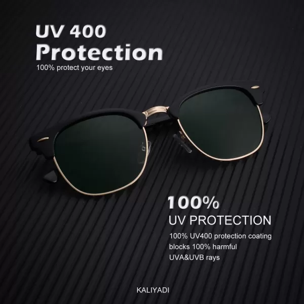 KALIYADI Polarized Sunglasses for Men and Women SemiRimless Frame Driving Sun glasses UV BlockingE2glass Lens  Non Polarized Glossy Black  G15  Gold Rim
