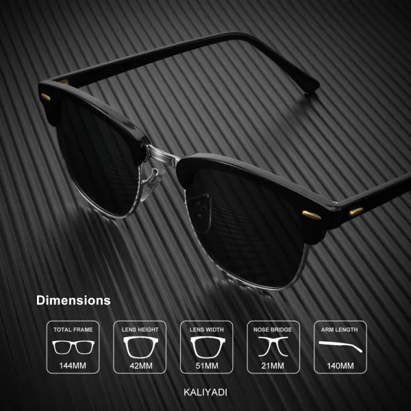 KALIYADI Polarized Sunglasses for Men and Women SemiRimless Frame Driving Sun glasses UV BlockingE3glass Lens  Non Polarized Glossy Black  Black  Silver Rim