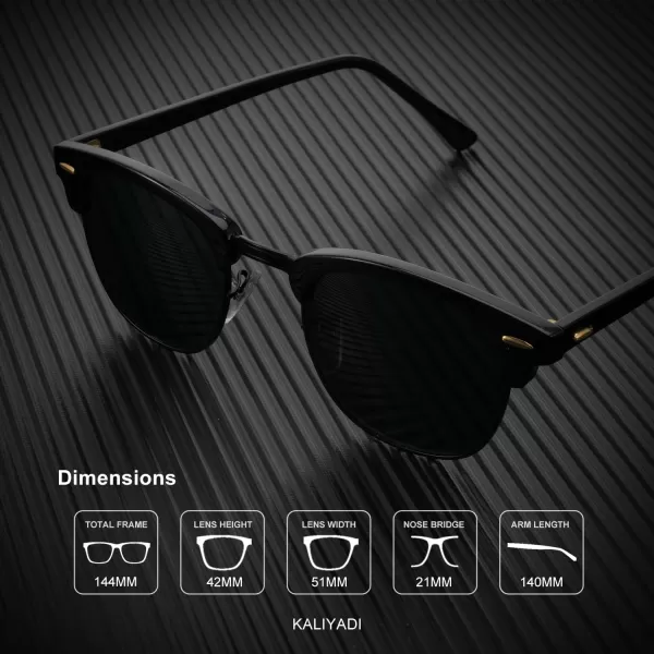 KALIYADI Polarized Sunglasses for Men and Women SemiRimless Frame Driving Sun glasses UV BlockingE4glass Lens  Non Polarized Glossy Black  Black  Black Rim