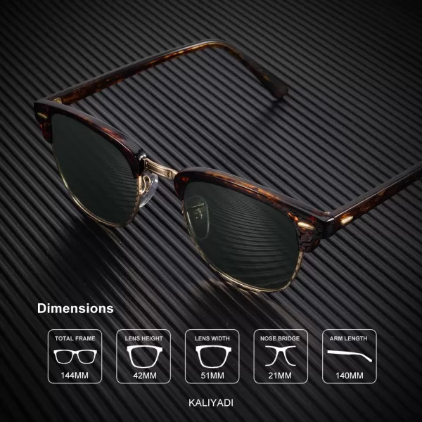 KALIYADI Polarized Sunglasses for Men and Women SemiRimless Frame Driving Sun glasses UV BlockingE5glass Lens  Non Polarized Glossy Tortoise  G15  Gold Rim