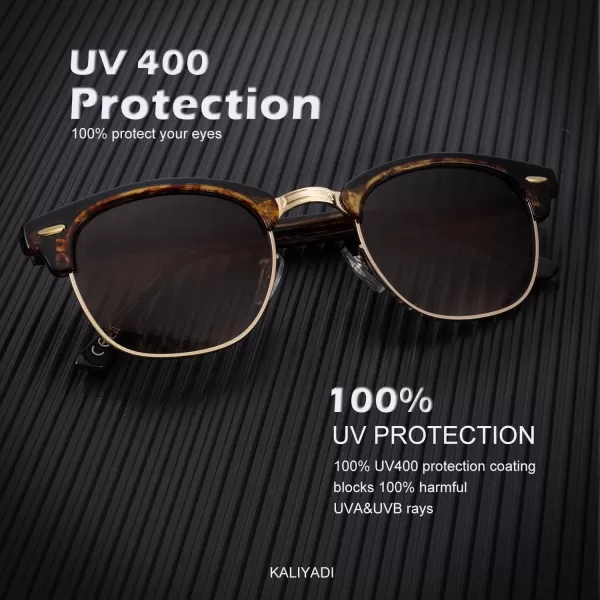 KALIYADI Polarized Sunglasses for Men and Women SemiRimless Frame Driving Sun glasses UV BlockingE6glass Lens  Non Polarized Glossy Tortoise  Gradient Brown  Gold Rim