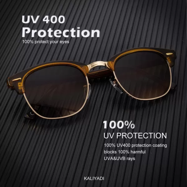 KALIYADI Polarized Sunglasses for Men and Women SemiRimless Frame Driving Sun glasses UV BlockingE7glass Lens  Non Polarized Glossy Brown  Gradient Brown  Gold Rim