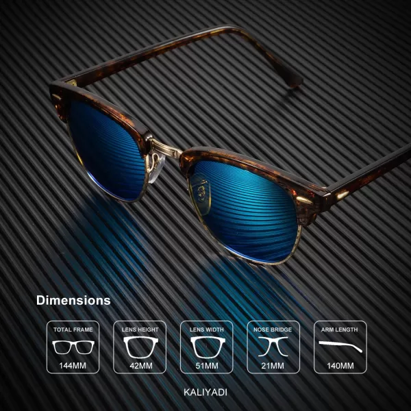 KALIYADI Polarized Sunglasses for Men and Women SemiRimless Frame Driving Sun glasses UV BlockingE8glass Lens  Non Polarized Glossy Tortoise  Blue  Gold Rim