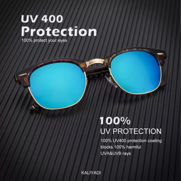 KALIYADI Polarized Sunglasses for Men and Women SemiRimless Frame Driving Sun glasses UV BlockingE8glass Lens  Non Polarized Glossy Tortoise  Blue  Gold Rim