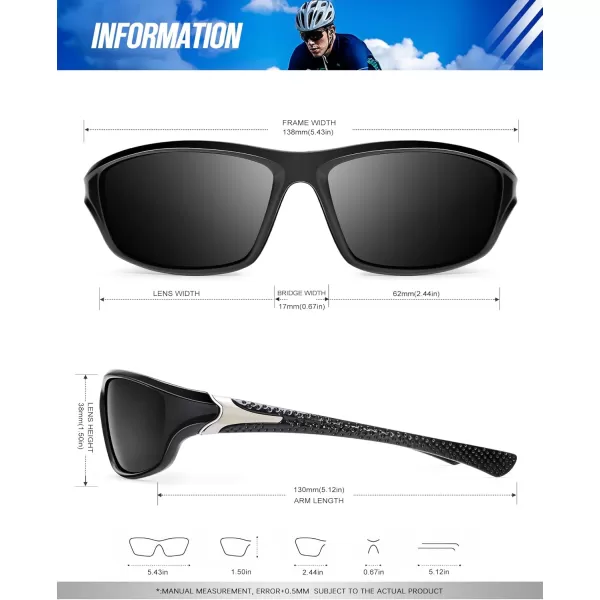 KALIYADI Polarized SunglassesMen Sports Sunglasses Mens Sunglasses Polarized UV Protection for Fishing Driving CyclingA02blackIce BlueRed