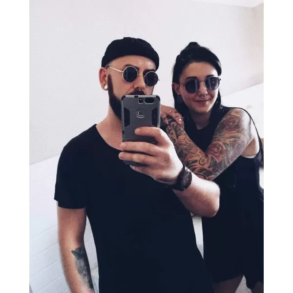 KALIYADI Round Polarized Sunglasses for Men Women Retro Metal Hippie Circle Style Sun Glasses UV ProtectionA01black Frame Black Lens