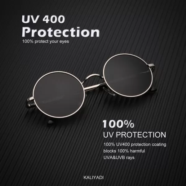 KALIYADI Round Polarized Sunglasses for Men Women Retro Metal Hippie Circle Style Sun Glasses UV ProtectionA03silvery Frame Black Lens