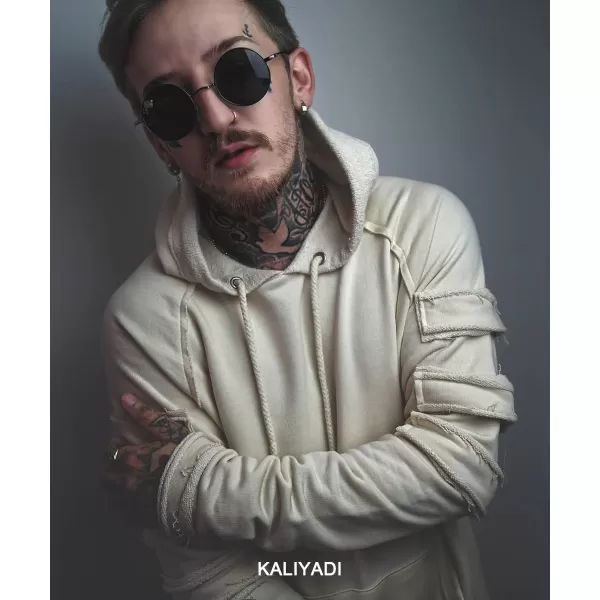 KALIYADI Round Polarized Sunglasses for Men Women Retro Metal Hippie Circle Style Sun Glasses UV ProtectionA03silvery Frame Black Lens