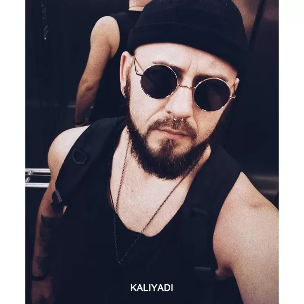 KALIYADI Round Polarized Sunglasses for Men Women Retro Metal Hippie Circle Style Sun Glasses UV ProtectionA03silvery Frame Black Lens
