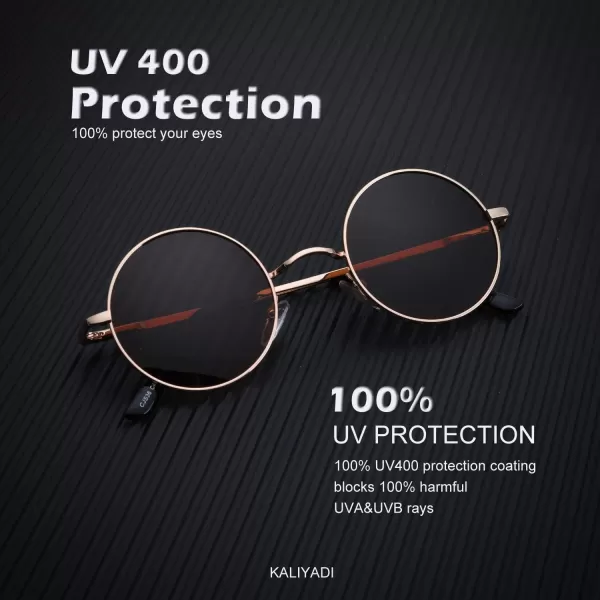 KALIYADI Round Polarized Sunglasses for Men Women Retro Metal Hippie Circle Style Sun Glasses UV ProtectionA04golden Frame Brown Lens