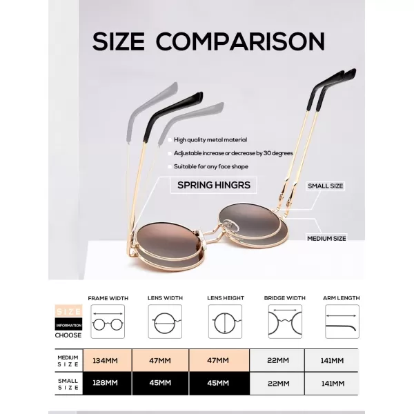 KALIYADI Round Polarized Sunglasses for Men Women Retro Metal Hippie Circle Style Sun Glasses UV ProtectionA04golden Frame Brown Lens