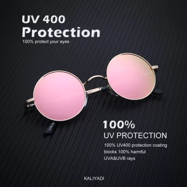 KALIYADI Round Polarized Sunglasses for Men Women Retro Metal Hippie Circle Style Sun Glasses UV ProtectionA05golden Frame Pink Lens