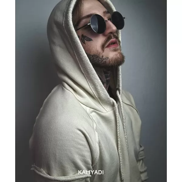KALIYADI Round Polarized Sunglasses for Men Women Retro Metal Hippie Circle Style Sun Glasses UV ProtectionA06silvery Frame Blue Lens