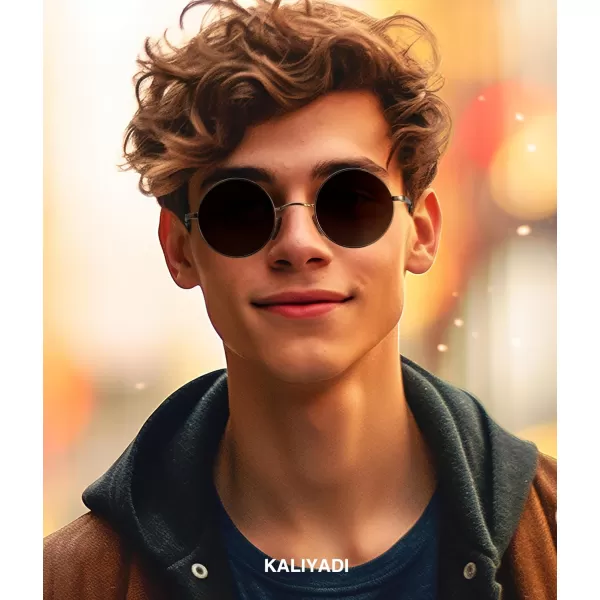 KALIYADI Round Polarized Sunglasses for Men Women Retro Metal Hippie Circle Style Sun Glasses UV ProtectionA12bronze Frame Gradient Brown Lens