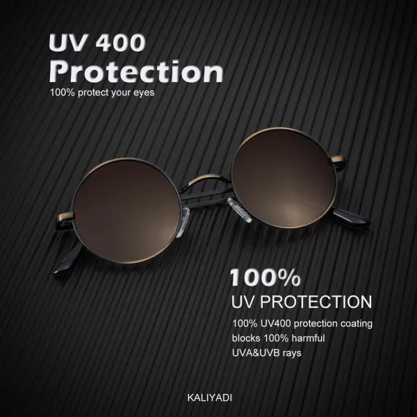 KALIYADI Round Polarized Sunglasses for Men Women Retro Metal Hippie Circle Style Sun Glasses UV ProtectionA12bronze Frame Gradient Brown Lens