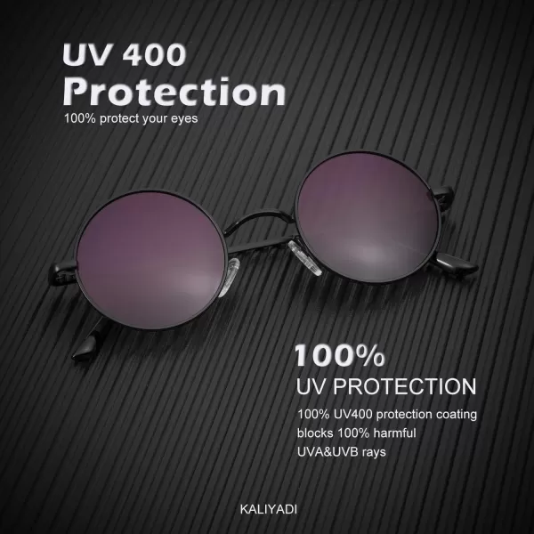 KALIYADI Round Polarized Sunglasses for Men Women Retro Metal Hippie Circle Style Sun Glasses UV ProtectionA14black Frame Purple Gradient Lens