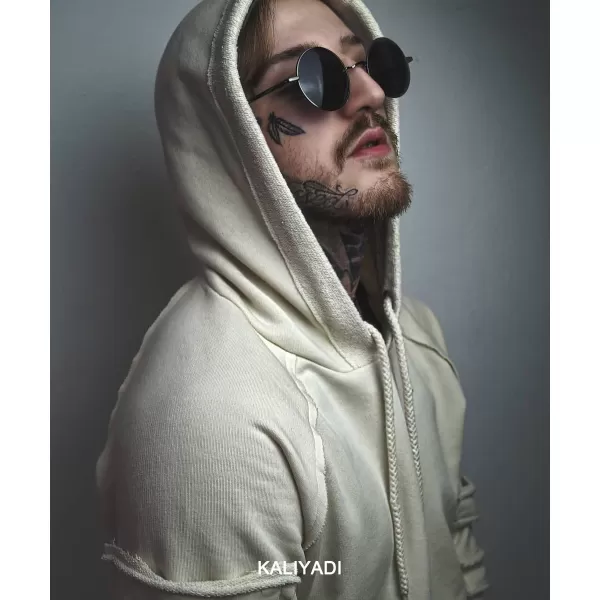 KALIYADI Round Polarized Sunglasses for Men Women Retro Metal Hippie Circle Style Sun Glasses UV ProtectionB15black Frame Black Lens  Silvery Frame Blue Lens
