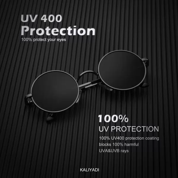 KALIYADI Round Polarized Sunglasses for Men Women Retro Metal Hippie Circle Style Sun Glasses UV ProtectionB17black Frame Black Lens  Gunmetal Frame Black Lens