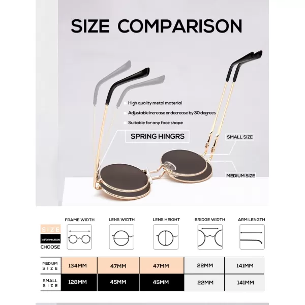 KALIYADI Round Polarized Sunglasses for Men Women Retro Metal Hippie Circle Style Sun Glasses UV ProtectionB18golden Frame Black Lens  Golden Frame Brown Lens