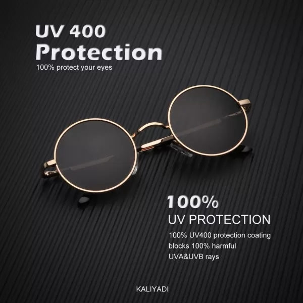 KALIYADI Round Polarized Sunglasses for Men Women Retro Metal Hippie Circle Style Sun Glasses UV ProtectionB18golden Frame Black Lens  Golden Frame Brown Lens