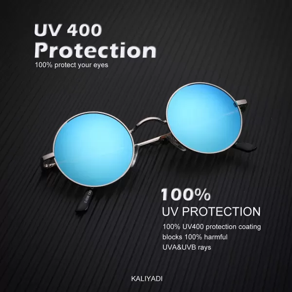 KALIYADI Round Polarized Sunglasses for Men Women Retro Metal Hippie Circle Style Sun Glasses UV ProtectionB19golden Frame Pink Lens  Silvery Frame Blue Lens