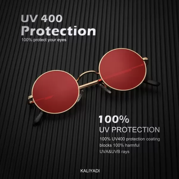 KALIYADI Round Polarized Sunglasses for Men Women Retro Metal Hippie Circle Style Sun Glasses UV ProtectionB21golden Frame Brown Lens  Golden Frame Red Lens