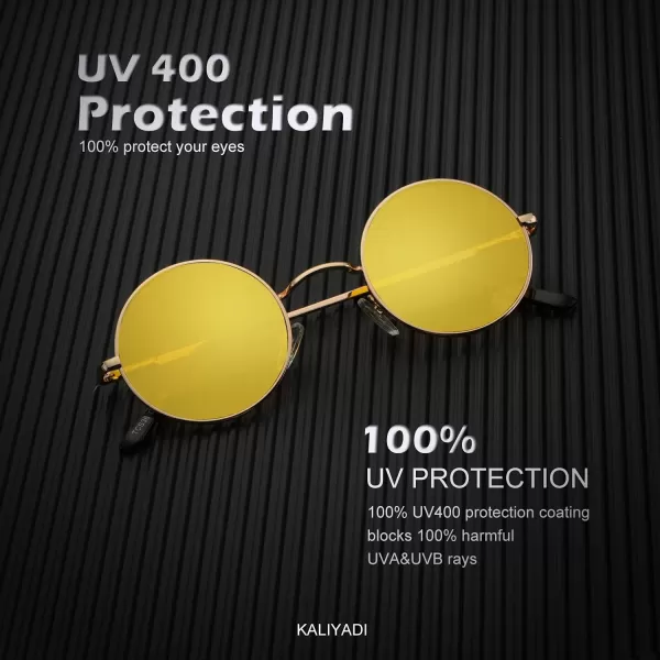 KALIYADI Round Polarized Sunglasses for Men Women Retro Metal Hippie Circle Style Sun Glasses UV ProtectionB22golden Frame Black Lens  Golden Frame Yellow Lens