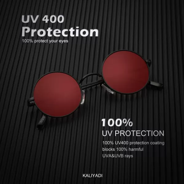 KALIYADI Round Polarized Sunglasses for Men Women Retro Metal Hippie Circle Style Sun Glasses UV ProtectionB23black Frame Black Lens  Black Frame Red Lens