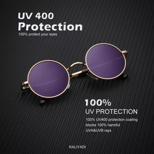 KALIYADI Round Polarized Sunglasses for Men Women Retro Metal Hippie Circle Style Sun Glasses UV ProtectionB24black  Golden Frame Clear Purple Lens