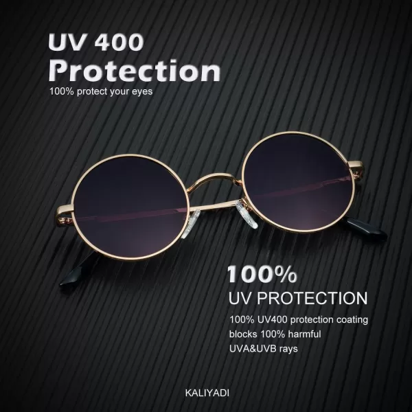 KALIYADI Round Polarized Sunglasses for Men Women Retro Metal Hippie Circle Style Sun Glasses UV ProtectionB27black Frame Gradient Black Lens  Gold Frame Gradient Black Lens