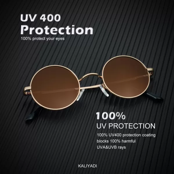 KALIYADI Round Polarized Sunglasses for Men Women Retro Metal Hippie Circle Style Sun Glasses UV ProtectionB29black Frame Gradient Black Lens  Gold Frame Gradient Brown Lens
