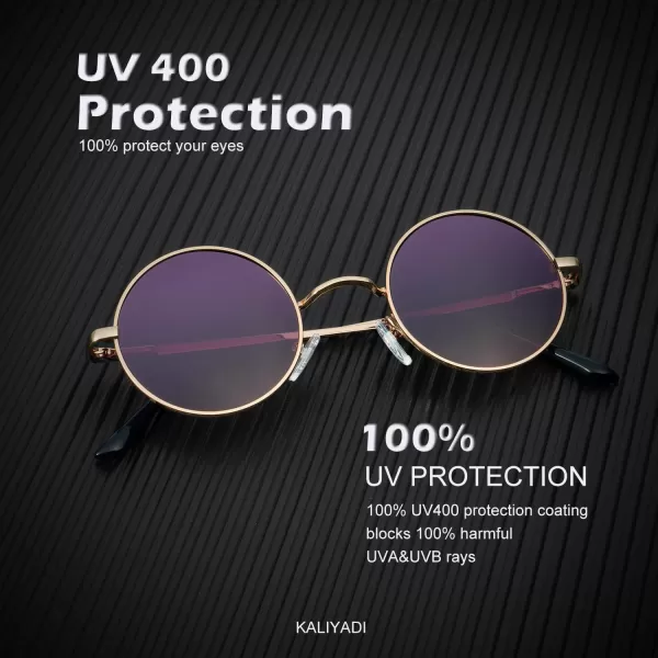 KALIYADI Round Polarized Sunglasses for Men Women Retro Metal Hippie Circle Style Sun Glasses UV ProtectionB31black  Gold Frame Gradient Wine Red Lens