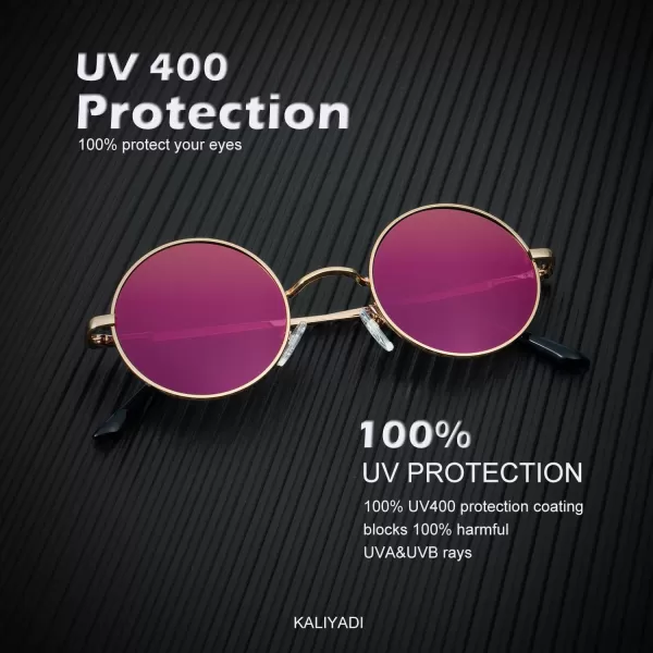 KALIYADI Round Polarized Sunglasses for Men Women Retro Metal Hippie Circle Style Sun Glasses UV ProtectionB34black  Gold Frame Mirrored Purple Lens
