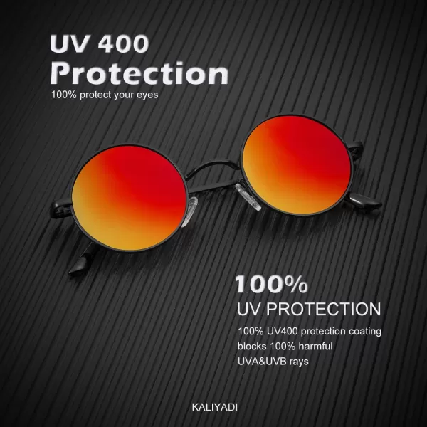 KALIYADI Round Polarized Sunglasses for Men Women Retro Metal Hippie Circle Style Sun Glasses UV ProtectionB35black  Black Frame Mirrored Red Lens