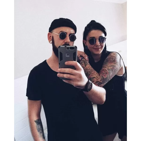 KALIYADI Round Polarized Sunglasses for Men Women Retro Metal Hippie Circle Style Sun Glasses UV ProtectionC26black  Silvery  Silvery Frame Blue Lens
