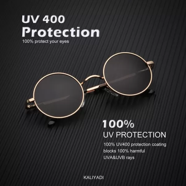 KALIYADI Round Polarized Sunglasses for Men Women Retro Metal Hippie Circle Style Sun Glasses UV ProtectionC29black  Golden Golden Frame Brown Lens