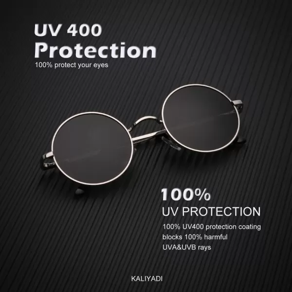 KALIYADI Round Polarized Sunglasses for Men Women Retro Metal Hippie Circle Style Sun Glasses UV ProtectionC30black  Silvery  Golden Frame Brown Lens