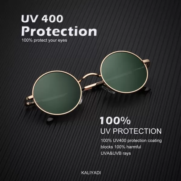 KALIYADI Round Polarized Sunglasses for Men Women Retro Metal Hippie Circle Style Sun Glasses UV ProtectionC32black  Golden Frame Brown Lens Golden Frame G15 Lens