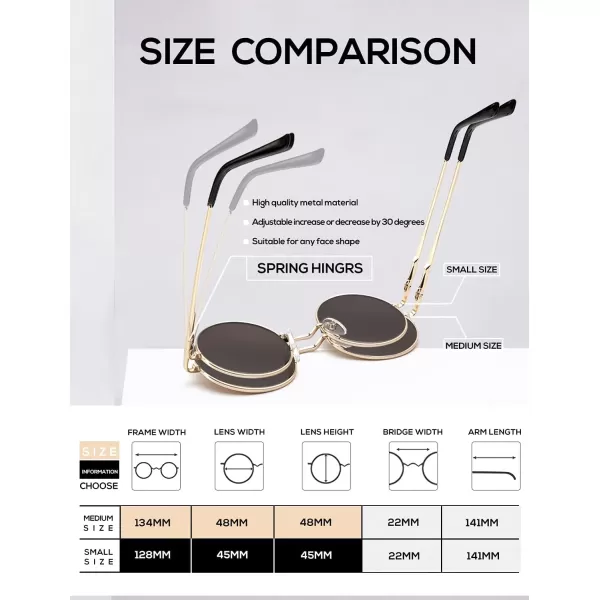 KALIYADI Round Polarized Sunglasses for Men Women Retro Metal Hippie Circle Style Sun Glasses UV ProtectionC32black  Golden Frame Brown Lens Golden Frame G15 Lens