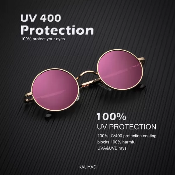 KALIYADI Round Polarized Sunglasses for Men Women Retro Metal Hippie Circle Style Sun Glasses UV ProtectionC36pink  Blue  Green