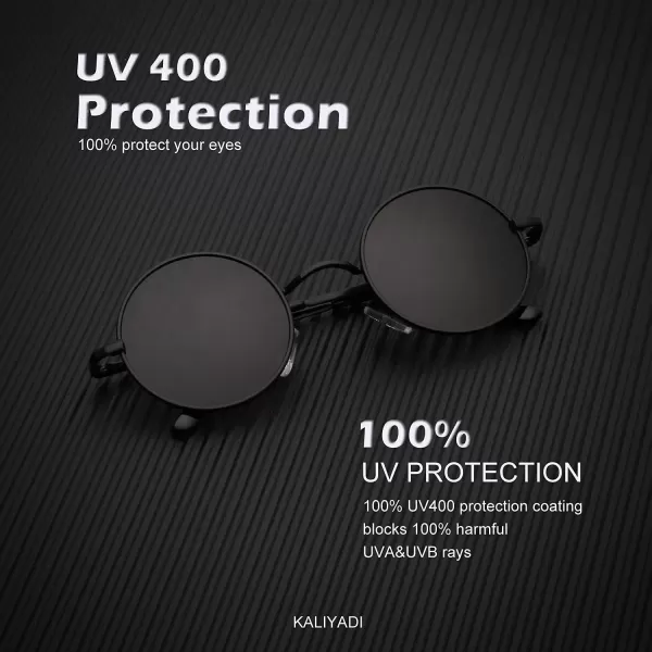 KALIYADI Round Polarized Sunglasses for Men Women Retro Metal Hippie Circle Style Sun Glasses UV ProtectionC38black Black  Golden Black  Black Red