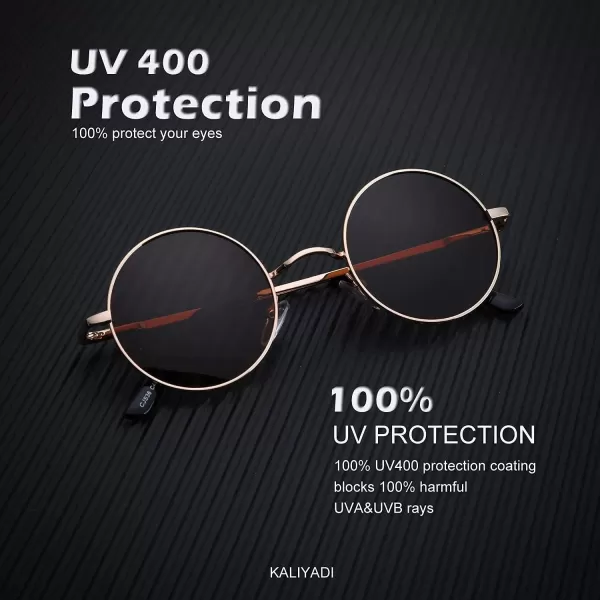 KALIYADI Round Polarized Sunglasses for Men Women Retro Metal Hippie Circle Style Sun Glasses UV ProtectionC40golden Black  Golden Brown  Golden G15