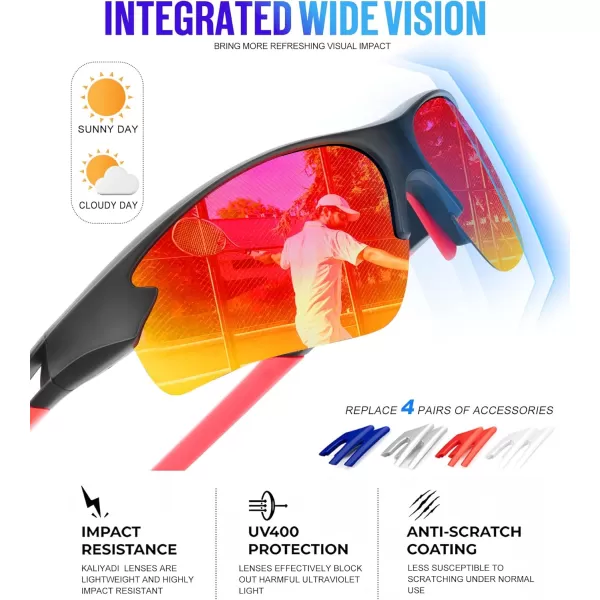 KALIYADI Sports Sunglasses for Men Polarized Sun Glasses for Men Women Youth Baseball Softball with UV Protection3 Packs BlackBlue GreenRed