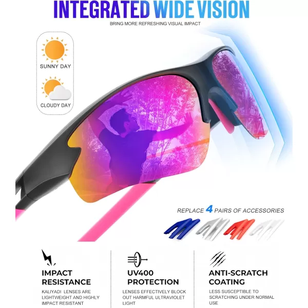 KALIYADI Sports Sunglasses for Men Polarized Sun Glasses for Men Women Youth Baseball Softball with UV Protection3 Packs BlackPurplish RedDark Blue
